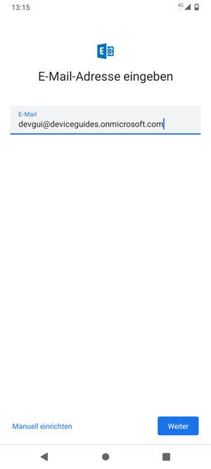 Geben Sie Ihre E-Mail-Adresse ein und wählen Sie Manuell einrichten
