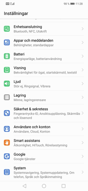 Scrolla till och välj System