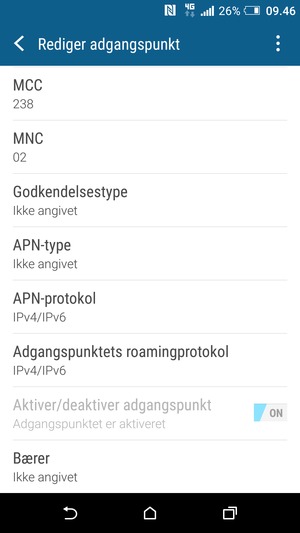 Scroll ned og indtast internet-oplysninger