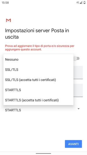 Seleziona Nessuno e AVANTI