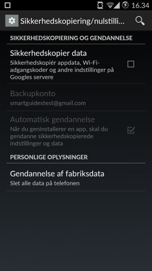 Marker tjekboksen Sikkerhedskopier data