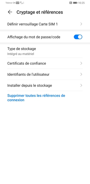 Sélectionnez Définir verrouillage Carte SIM 1