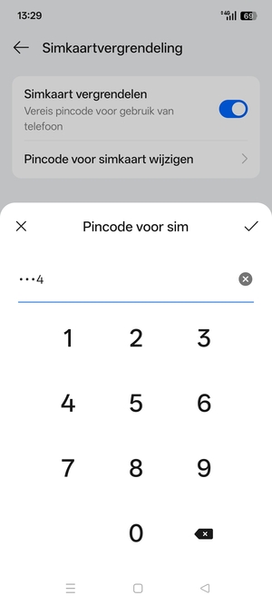Voer Huidige pincode voor sim in en selecteer OK