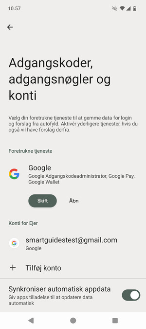 Vælg din Google konto