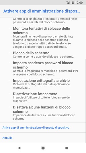Scorri e seleziona Attiva app di amministrazione di questo dispositivo