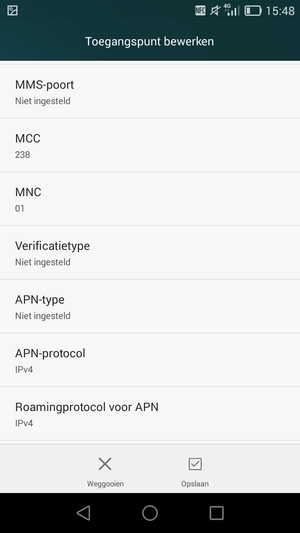 Scroll naar beneden en voer mms-gegevens in