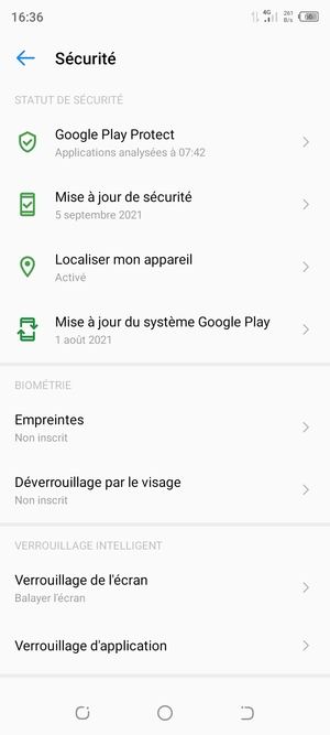 Sélectionnez Verrouillage de l'ecran