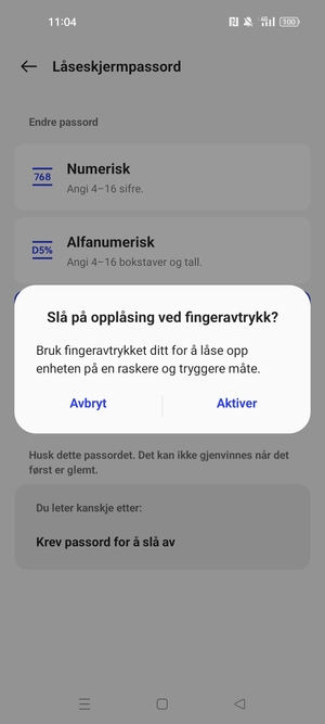 Velg ønsket alternativ