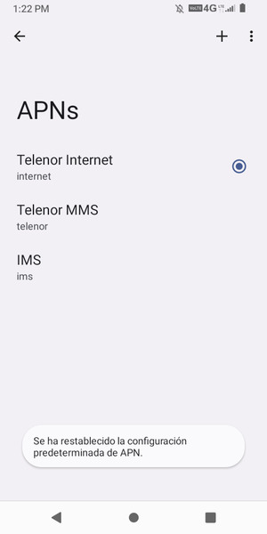El teléfono se reiniciará con la configuración predeterminada de Internet y MMS