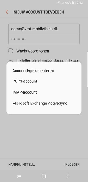 Selecteer POP3-account of IMAP-account