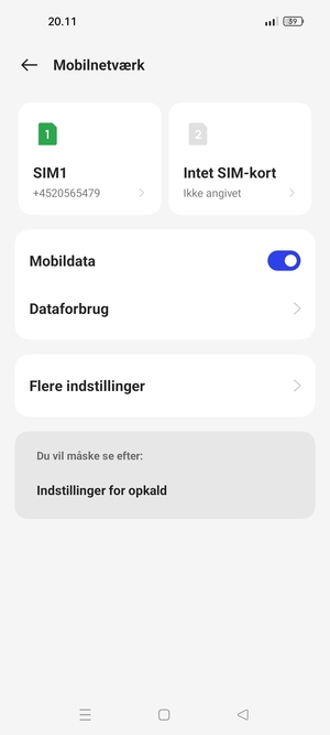 Vælg SIM1 eller SIM2