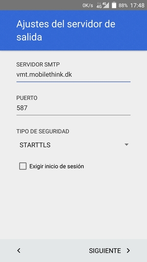 Desmarque la casilla de verificación Exiger inicio de sesión y seleccione TIPO DE SEGURIDAD