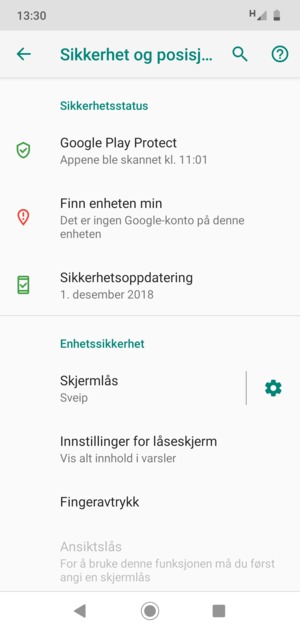 For å aktivere skjermlåsen, gå til Sikkerhet og posisjon-menyen og velg Skjermlås
