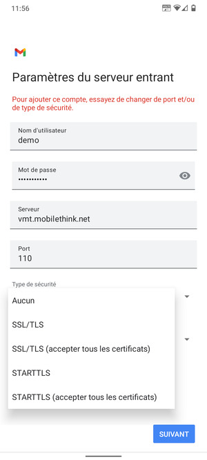 Sélectionnez Aucun puis SUIVANT