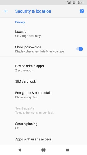 Scroll to and select SIM card lock