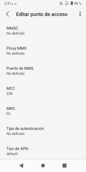 Desplácese hacia abajo e introduzca la información MMS