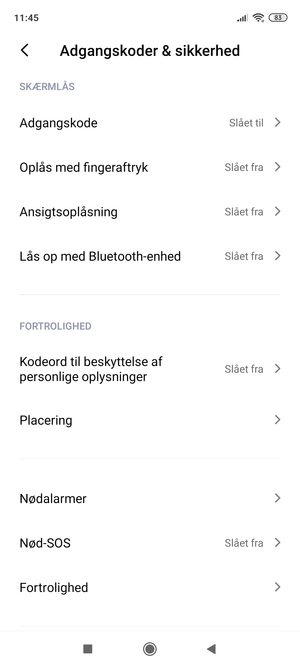 Din telefon er nu sikret med en skærmlås