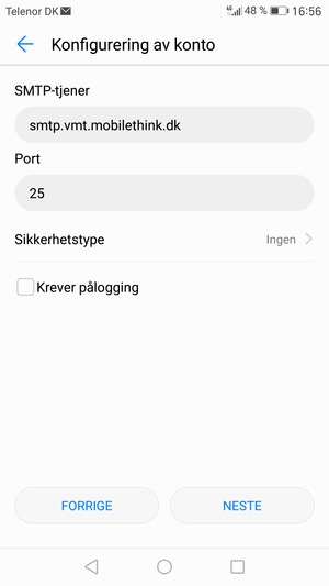Fjern krysset i avkrysningsboksen Krever pålogging og velg NESTE