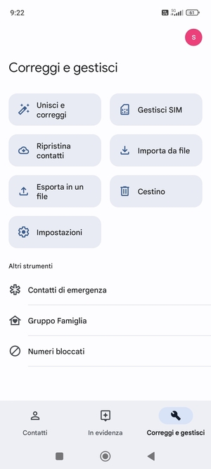 Seleziona Gestisci SIM
