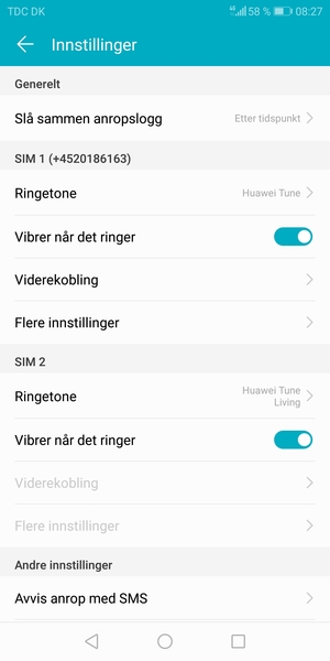 Bla til SIM 1 eller SIM 2 og velg Flere innstillinger