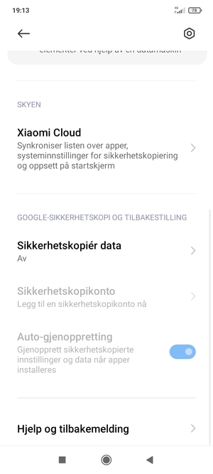 Bla til og velg Sikkerhetskopiér data