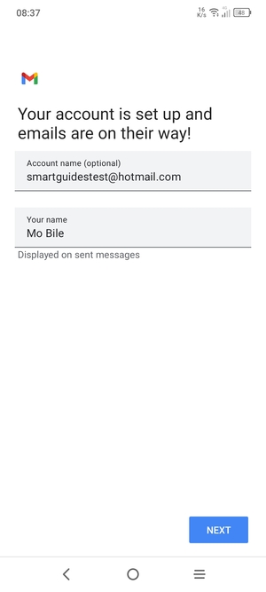 Give your account a name and enter your name. Select NEXT