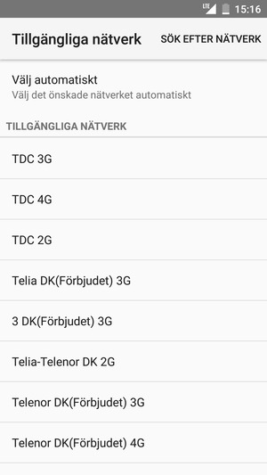 Välj en nätverksoperatör från listan