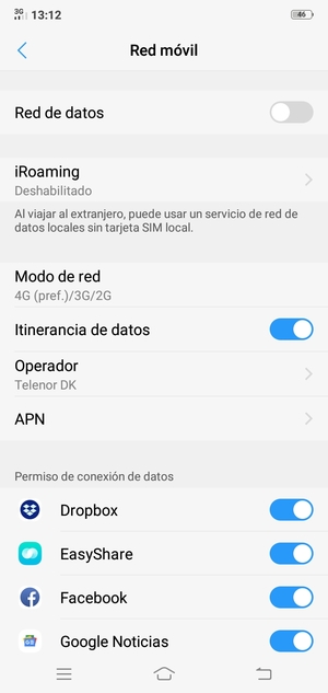 Activar o desactivar Itinerancia de datos