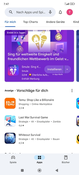 Wählen Sie die Suchleiste