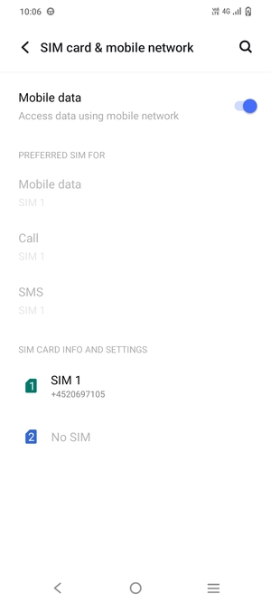 Select SIM 1 or SIM 2