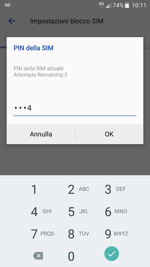 Inserisci PIN della SIM attuale e seleziona OK