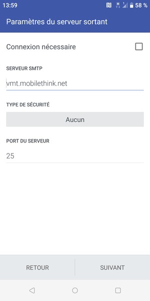 Désactiver le Connexion nécessaire et sélectionner SUIVANT