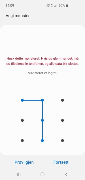 Tegn et opplåsingsmønster og velg Fortsett