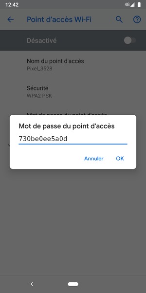 Saisissez un mot de passe de hotspot Wi-Fi d'au moins 8 caractères et sélectionnez OK