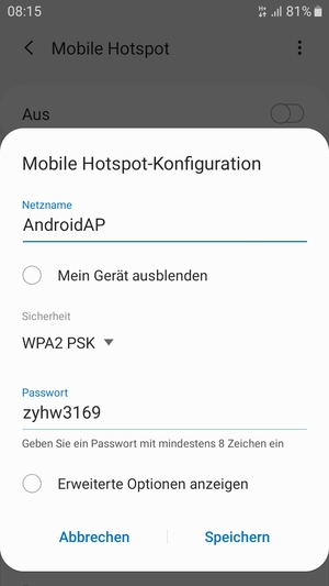 Geben Sie ein Passwort mit mindestens 8 Zeichen ein und wählen Sie Speichern