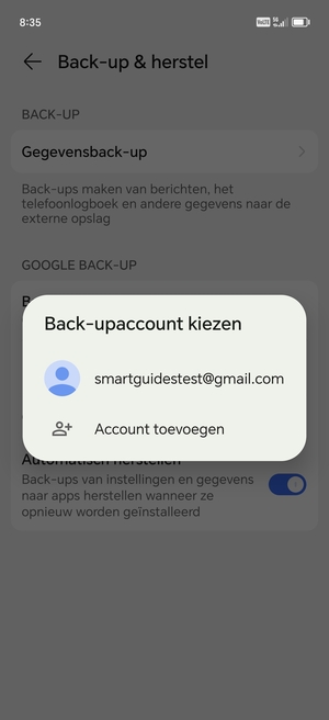Selecteer uw back-up-account