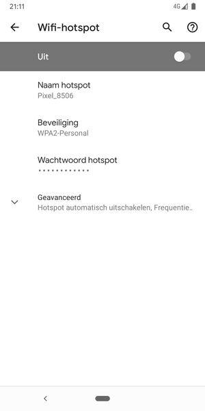 Selecteer Wachtwoord hotspot