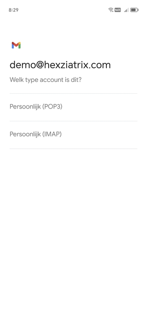 Selecteer Persoonlijk (POP3) of Persoonlijk (IMAP)