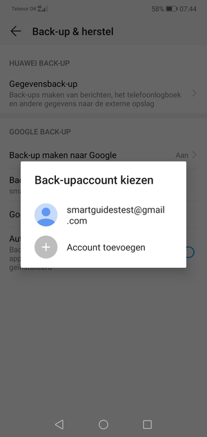 Selecteer uw back-up-account