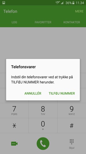 Hvis din telefonsvarer ikke er sat op, vælg TILFØJ NUMMER