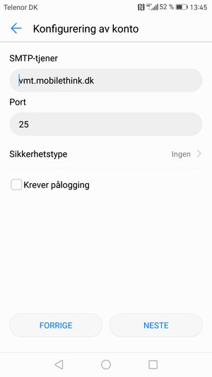 Fjern krysset i avkrysningsboksen Krever pålogging og velg NESTE