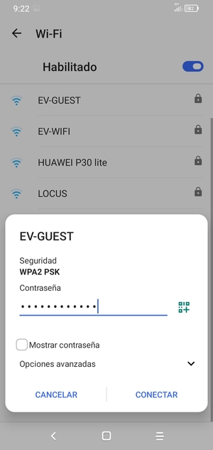 Introduzca la contraseña de Wi-Fi y seleccione CONECTAR