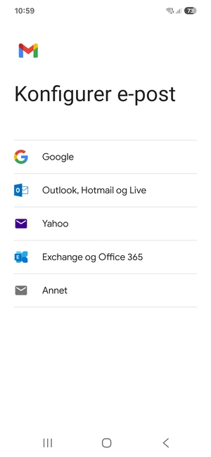 Velg Exchange og Office 365