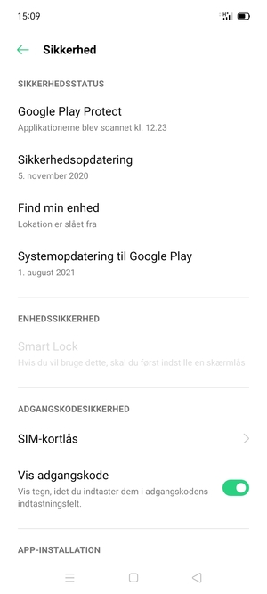 Scroll til og vælg SIM-kortlås