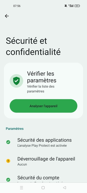 Pour activer votre écran de verrouillage, allez dans le menu Sécurité et confidentialité et sélectionnez Déverrouillage de l'appareil