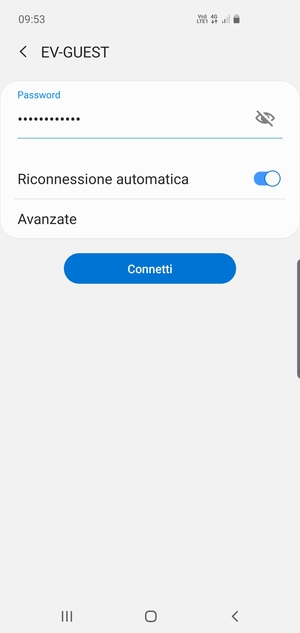 Inserisci la password del Wi-Fi e seleziona Connetti