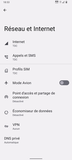 Sélectionnez Profils SIM
