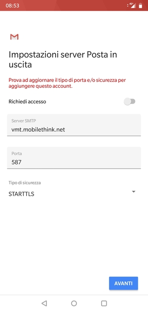 Seleziona Tipo di sicurezza
