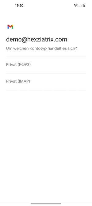 Wählen Sie Privat (POP3) oder Privat (IMAP)