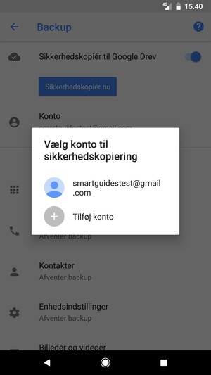 Vælg din sikkerhedskopi-konto